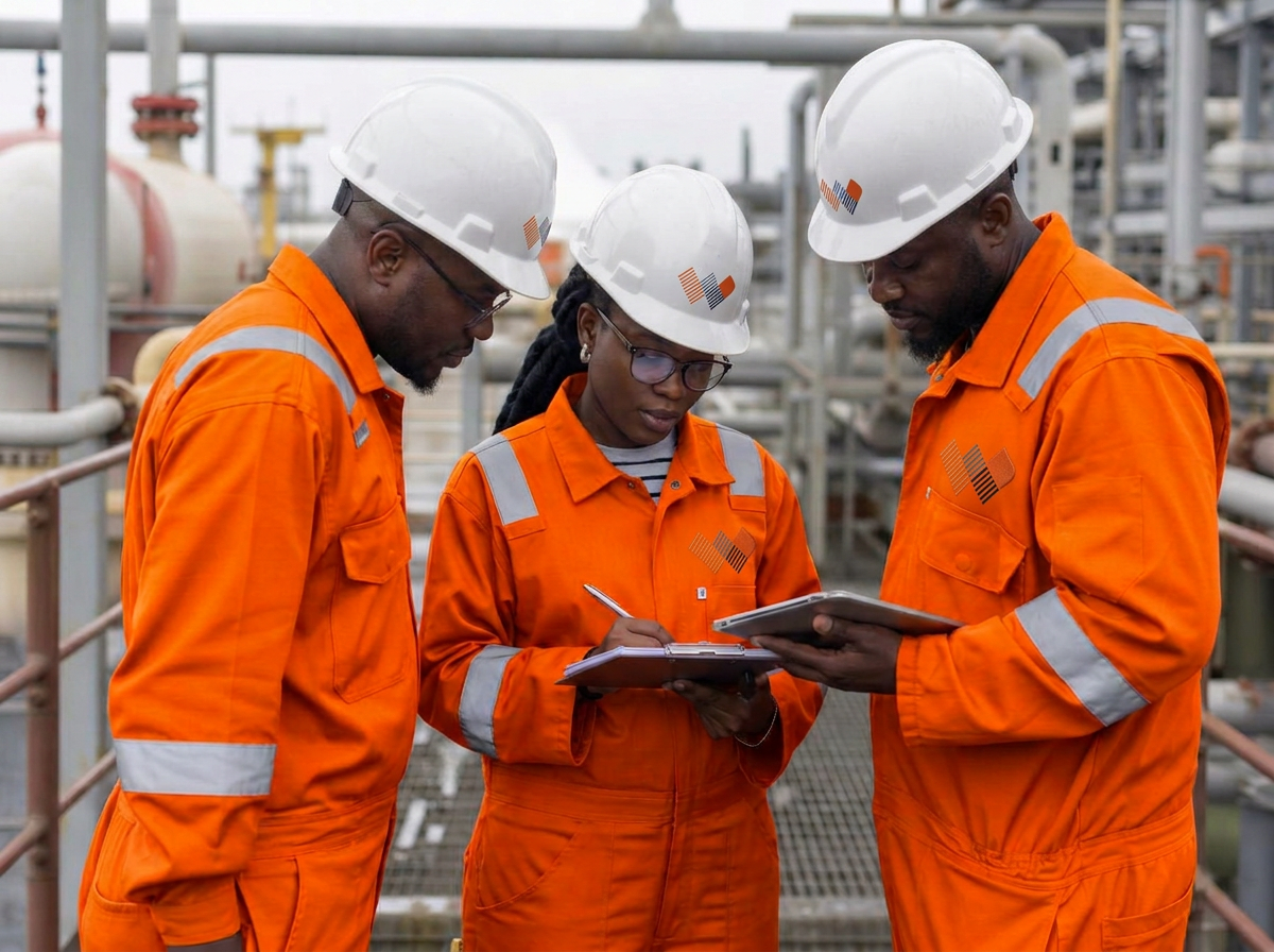 WELLAD technical personnel reviewing operations at a production facility